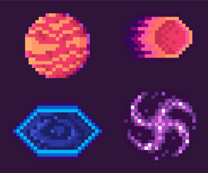 pixel game icons planets space celestial bodies vector image