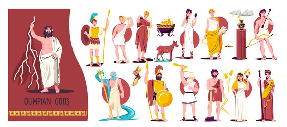 olympian gods flat icon set vector image