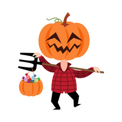 scarecrow ghost with pumpkin head cute halloween vector image