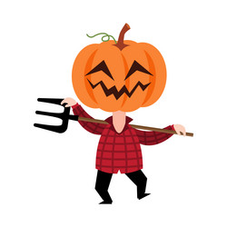 scarecrow ghost with pumpkin head cute halloween vector image