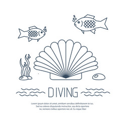 diving icon with shell and fishs vector image