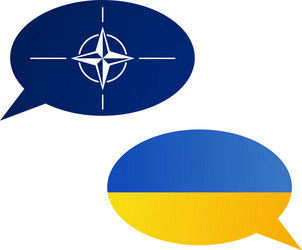 conversation bubbles between nato and ukraine vector image