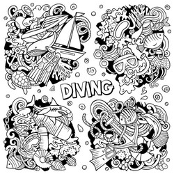 diving cartoon doodle designs set vector image