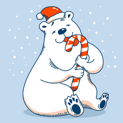 christmas card with polar bear eat sweet vector image