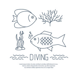 diving icon with fishs and seaweed vector image