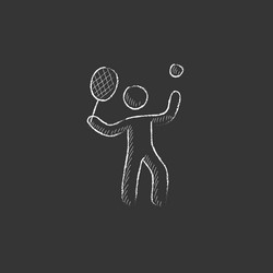 man playing big tennis drawn in chalk icon vector image