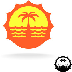 sunset sea waves and palm silhouette tropical vector image