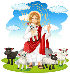 jesus and animals in cartoon style vector image