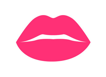 Glossy bright pink lips icon vector