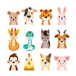 twelve animals chinese zodiac signs icons set vector image