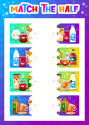 match the half of cartoon drink characters puzzle vector image