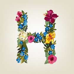 h letter flower capital alphabet colorful font vector image