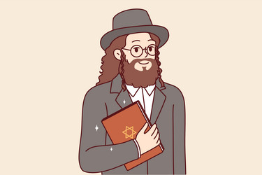 jewish man with long hair and beard holds torah vector image