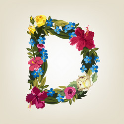 d letter flower capital alphabet colorful font vector image