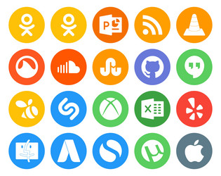 20 social media icon pack including yelp xbox vector image