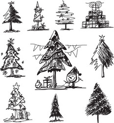 christmas tree sketch on white background vector image