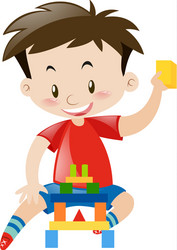 little boy playing with wooden blocks vector image