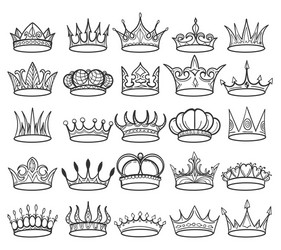 hand drawn doodle crown set vector image