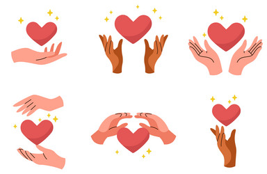 hands holding hearts charity donation shiny love vector image