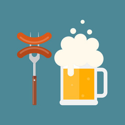 Beer mug with foam and sausage on a fork vector