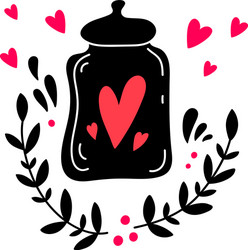 hand drawn with a jar and hearts decoration vector image