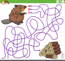 educational maze game with cartoon beaver vector image