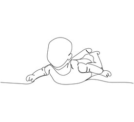 newborn crawling on belly one line art continuous vector image