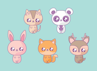 group cute animals baby kawaii style vector image