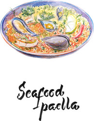 seafood paella watercolor vector image