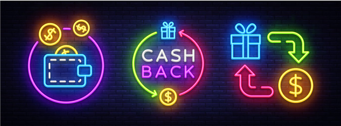 cash back neon symbols collection vector image