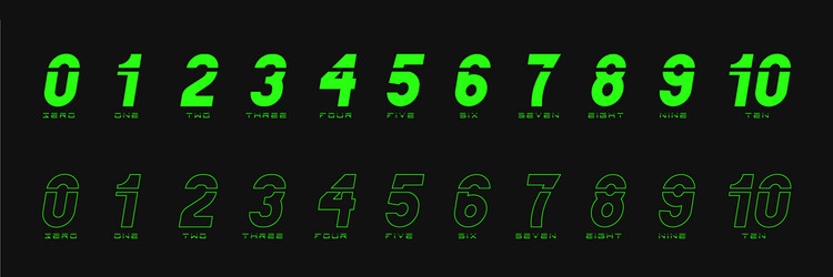 set l numbers bright green digitals vector image