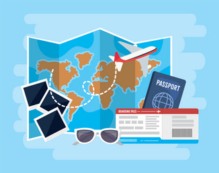 global map with airplane and passport tickets vector image