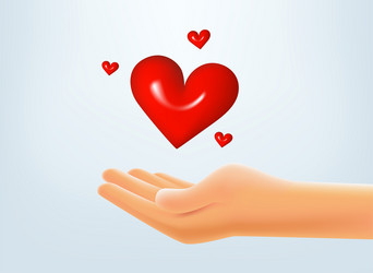 hand with red heart 3d mobile application icon vector image