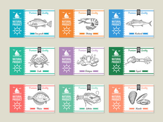 seafood labels design template with hand drawn vector image