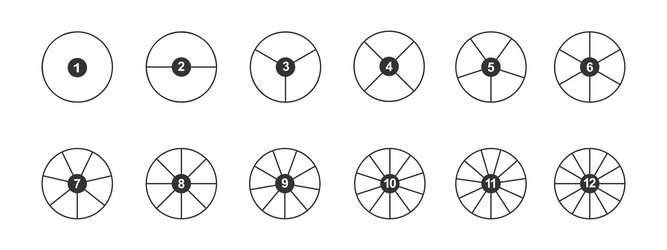 circles divided in segments with numbers from 1 vector image