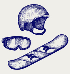 set equipment for snowboarding vector image