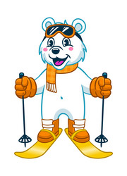 cheerful polar bear play snowboard mascot vector image