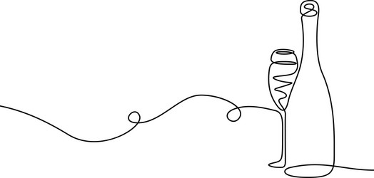 continuous one line drawing champagne with a glass vector image