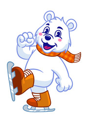 playfull polar bear iceskate mascot character vector image