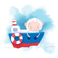 cute cartoon sheep on a boat vector image