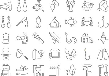 set flat line icons fishing vector image