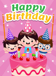 three children celebrating happy birthday poster vector image