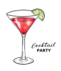 hand drawn cocktail in martini glass with lime vector image