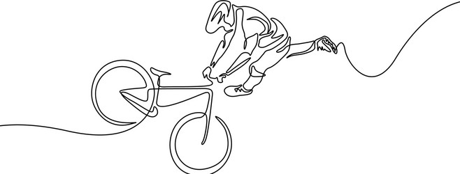 continuous one line cyclist in a helmet performs vector image