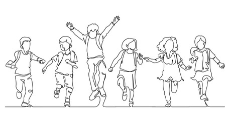 continuous line of happiness little student group vector image