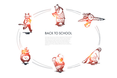 Back to school - cat with satchel bear book vector