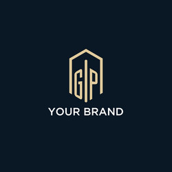 gp initial monogram logo with hexagonal shape vector image