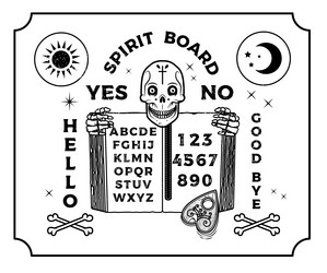 ouija board with skeleton and old book occultism vector image