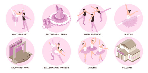 isometric ballet compositions set vector image