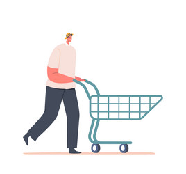 man with shopping trolley walking for buying food vector image